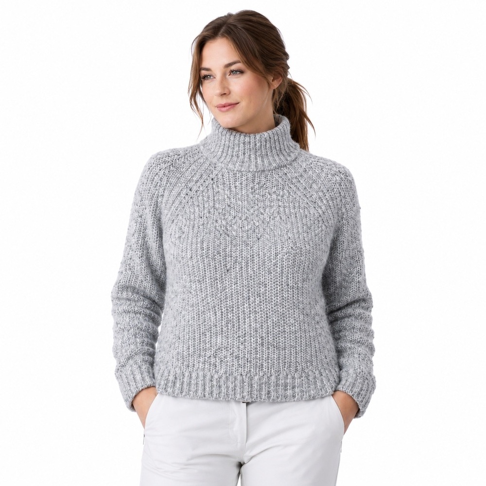 Alp-n-Rock Chunky Knit Mock Neck Pull over Sweater women's Size L Womens Grey